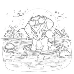 Dog Pool Party Coloring Page - Printable Coloring page