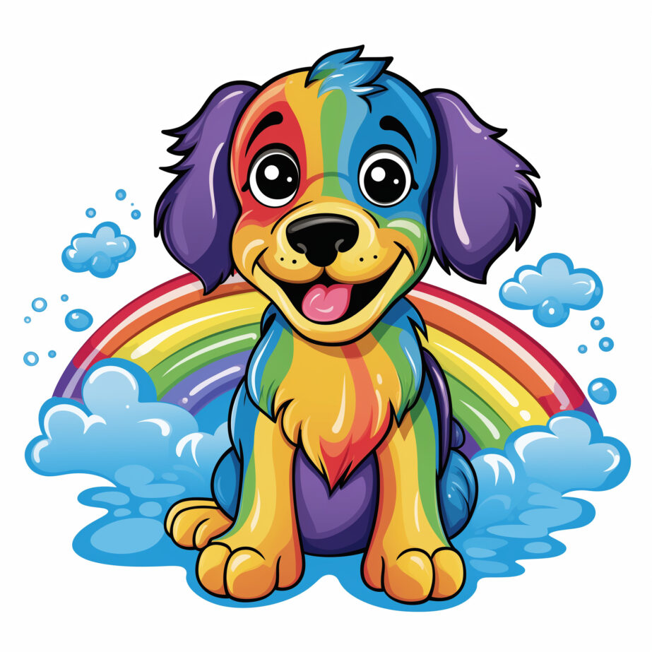 Perro Con Arco iris Página Para Colorear 2