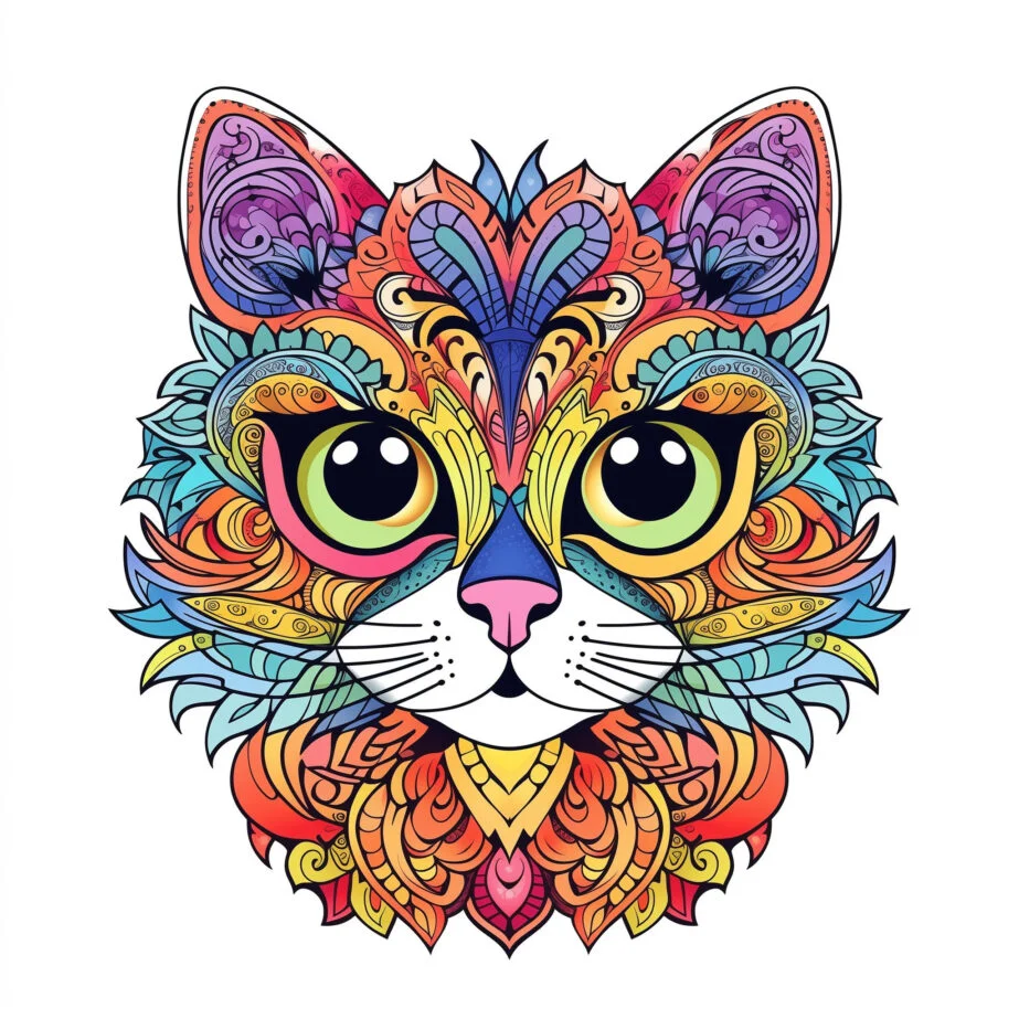 El İle Çizilmiş Doodle Kedi Boyama Sayfası 2