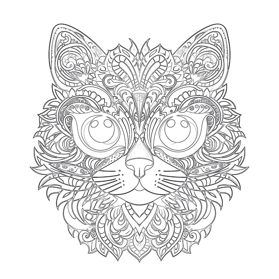 Hand-Drawn Doodle Cat Coloring Page
