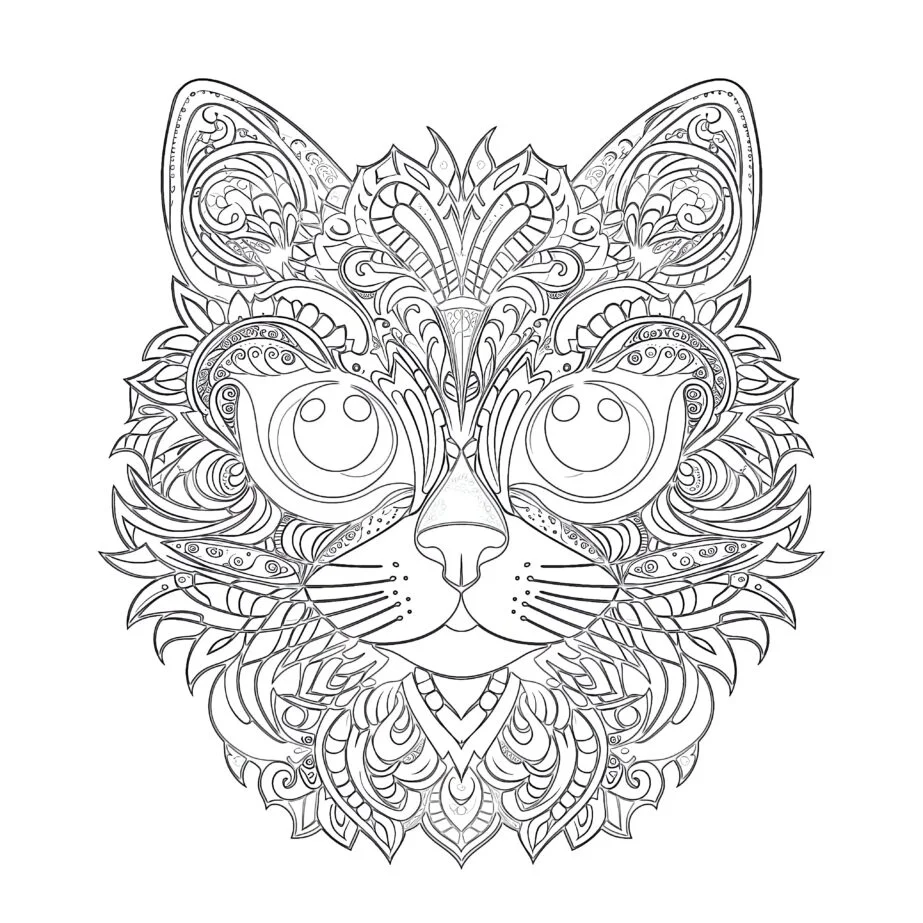 El İle Çizilmiş Doodle Kedi Boyama Sayfası