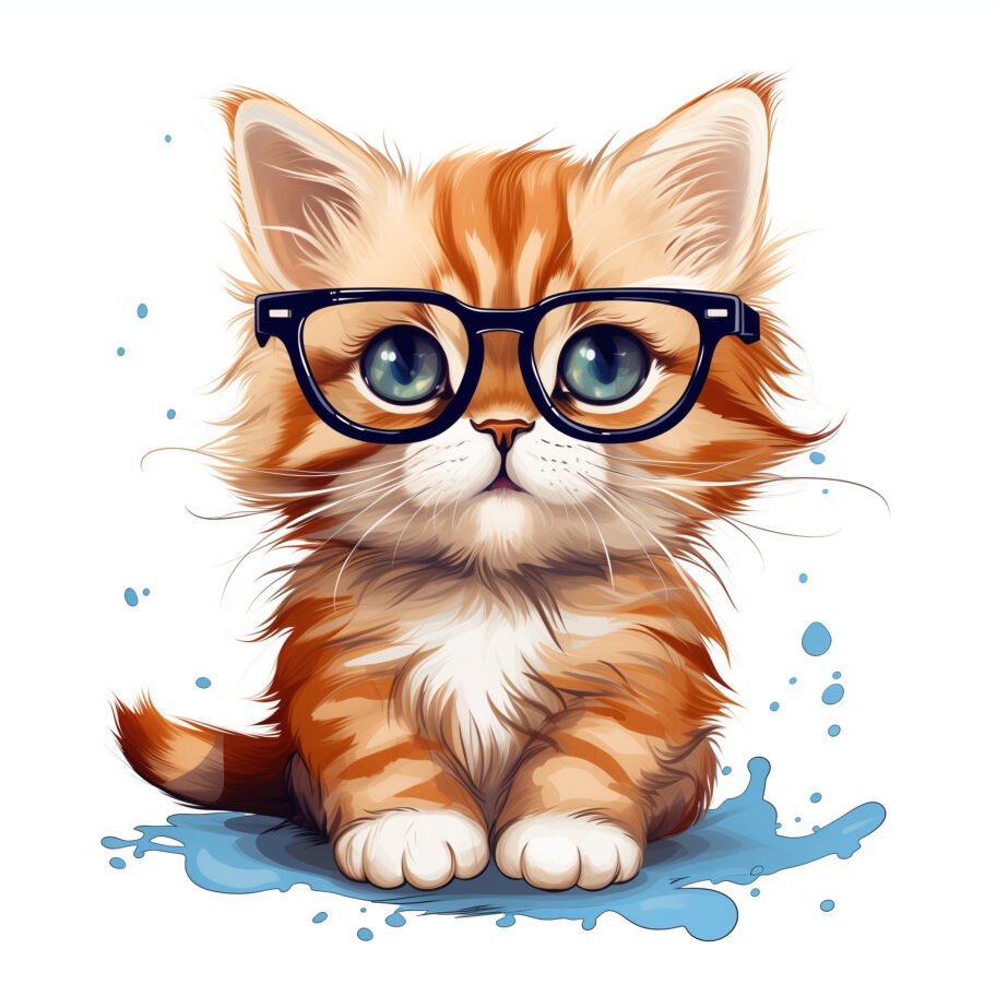 Little Kitten with Glasses Coloring Page 2Original image