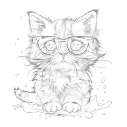Little Kitten With Glasses - Printable Coloring page