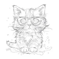 Kleines Kätzchen mit Brille Malvorlage - Druckbare Ausmalbilder