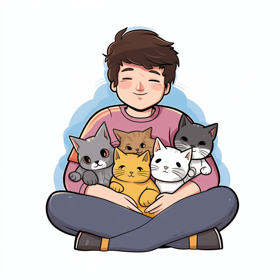 Persona Con Gatos Página Para Colorear 2