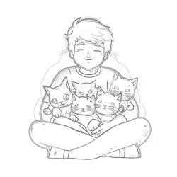 Person with Cats Coloring Page - Printable Coloring page