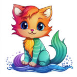 Rainbow Mermaid Kitten Cat Coloring Page 2