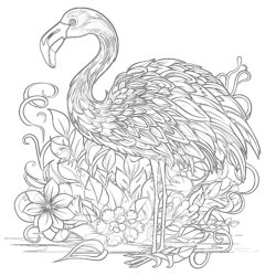 Tropical Flamingo - Printable Coloring page