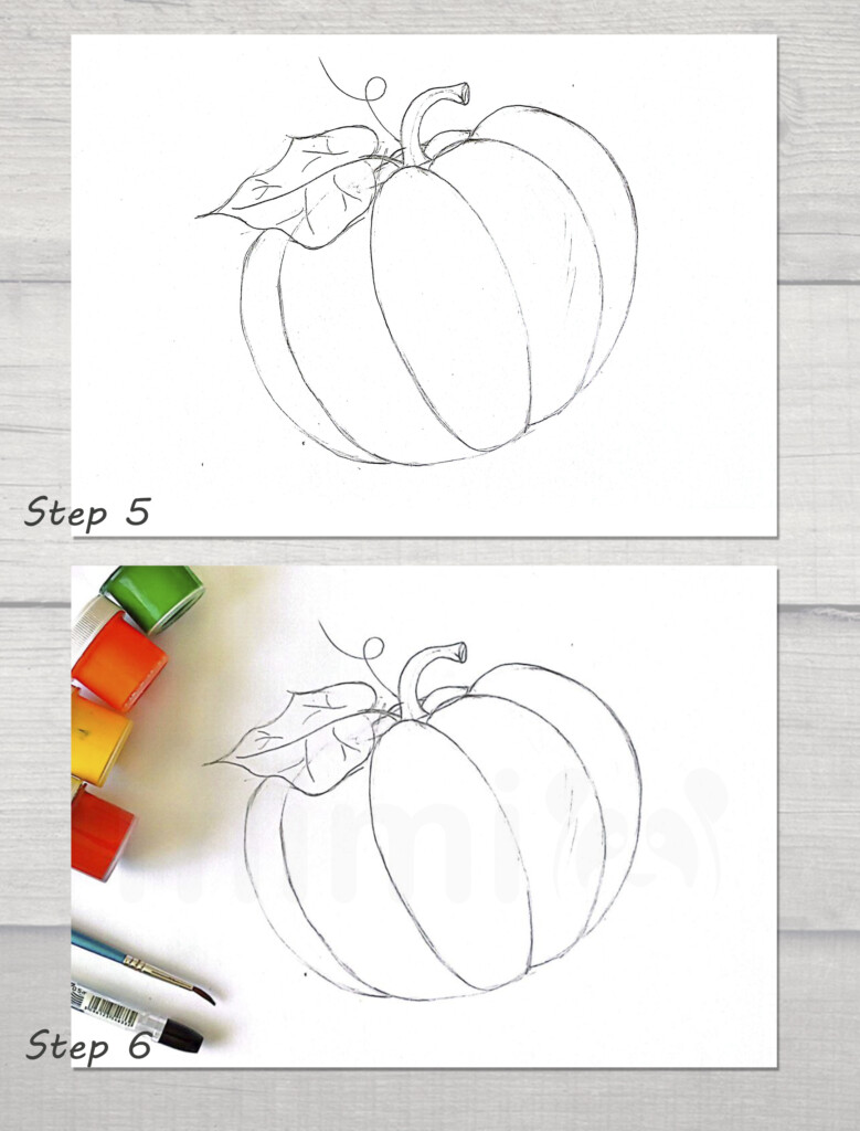 collage pumpkin drawing realistic step 5 and 6