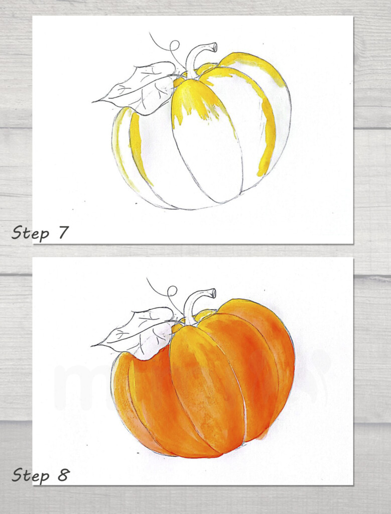 collage pumpkin drawing realistic step 7 and 8