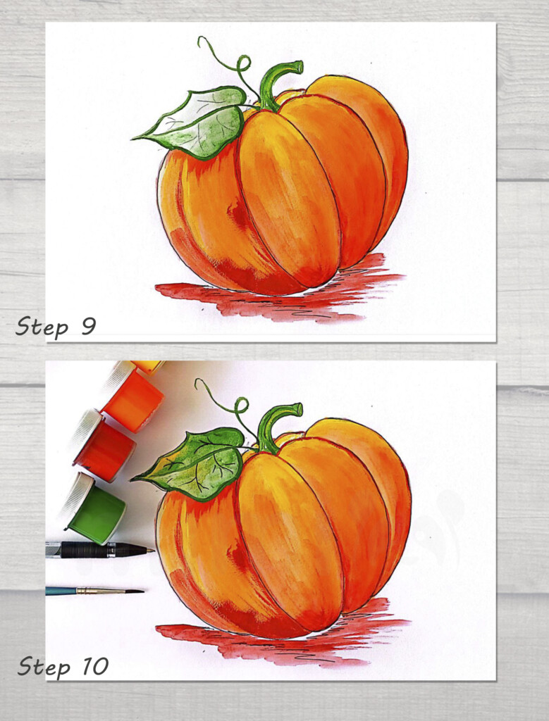 collage pumpkin drawing realistic step 9 and 10