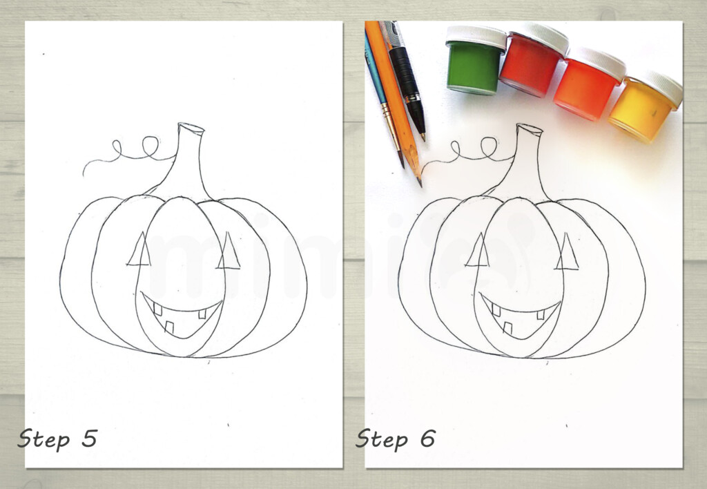 collage pumpkin drawing step 5 and 6