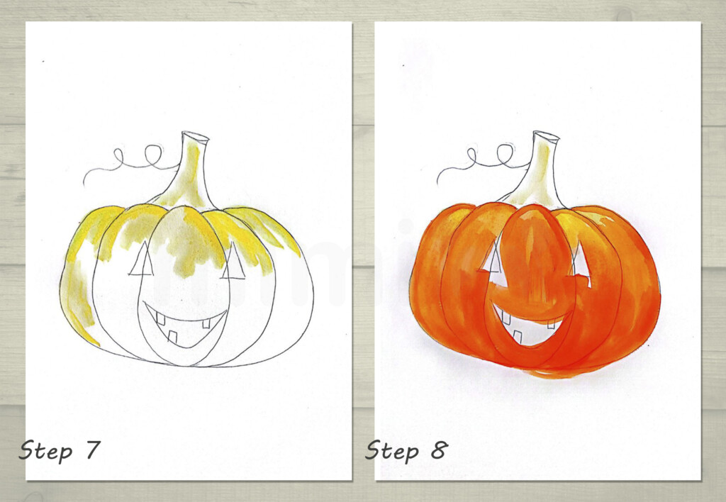 collage pumpkin drawing step 7 and 8