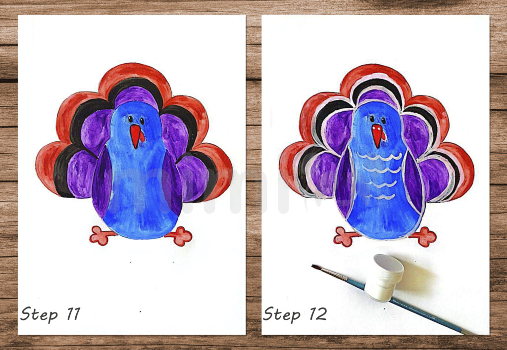 collage simple turkey drawing step 11 and 12