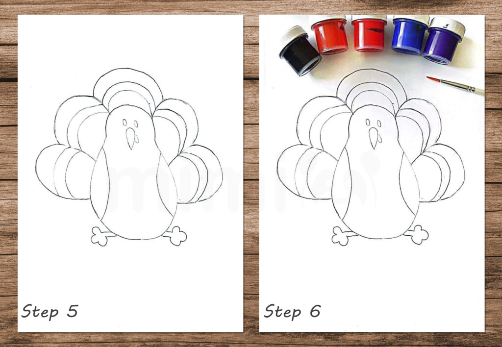 collage simple turkey drawing step 5 and 6