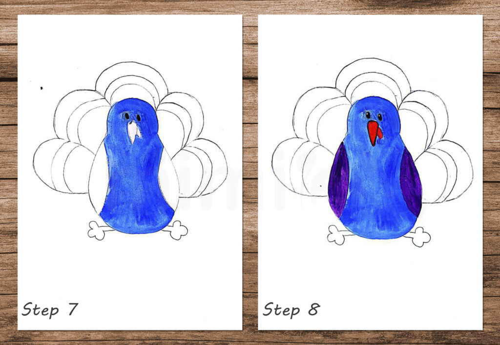 collage simple turkey drawing step 7 and 8