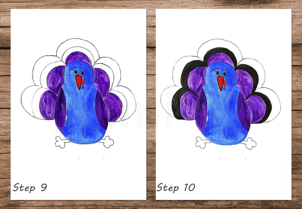 collage simple turkey drawing step 9 and 10