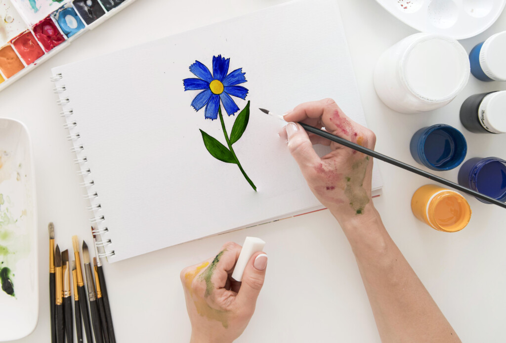 painting blue flower