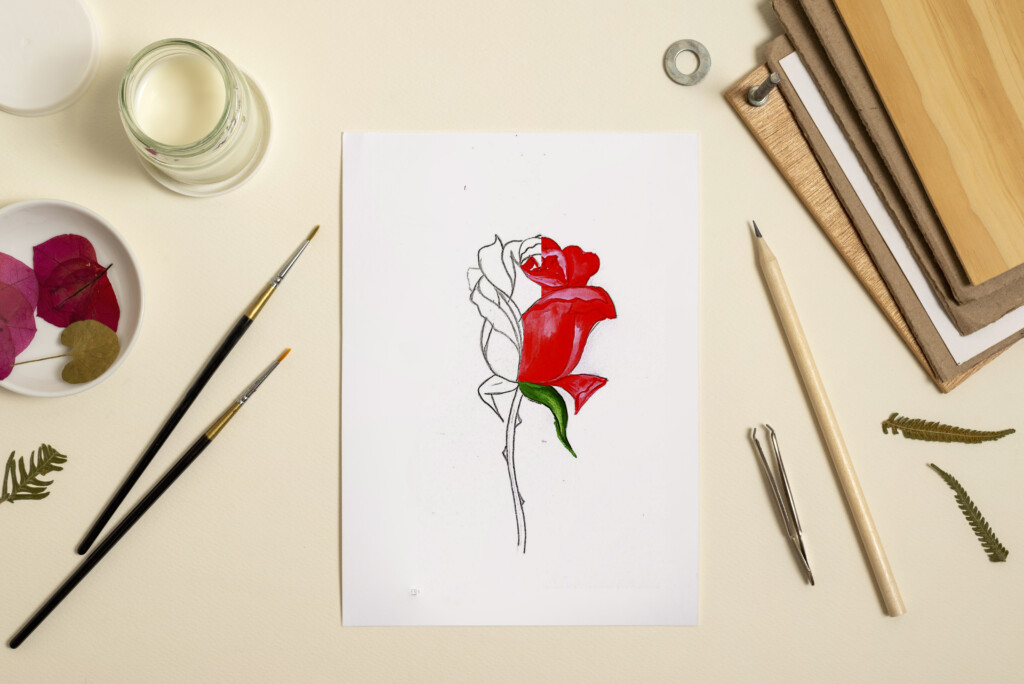 rose bud step by step drawing
