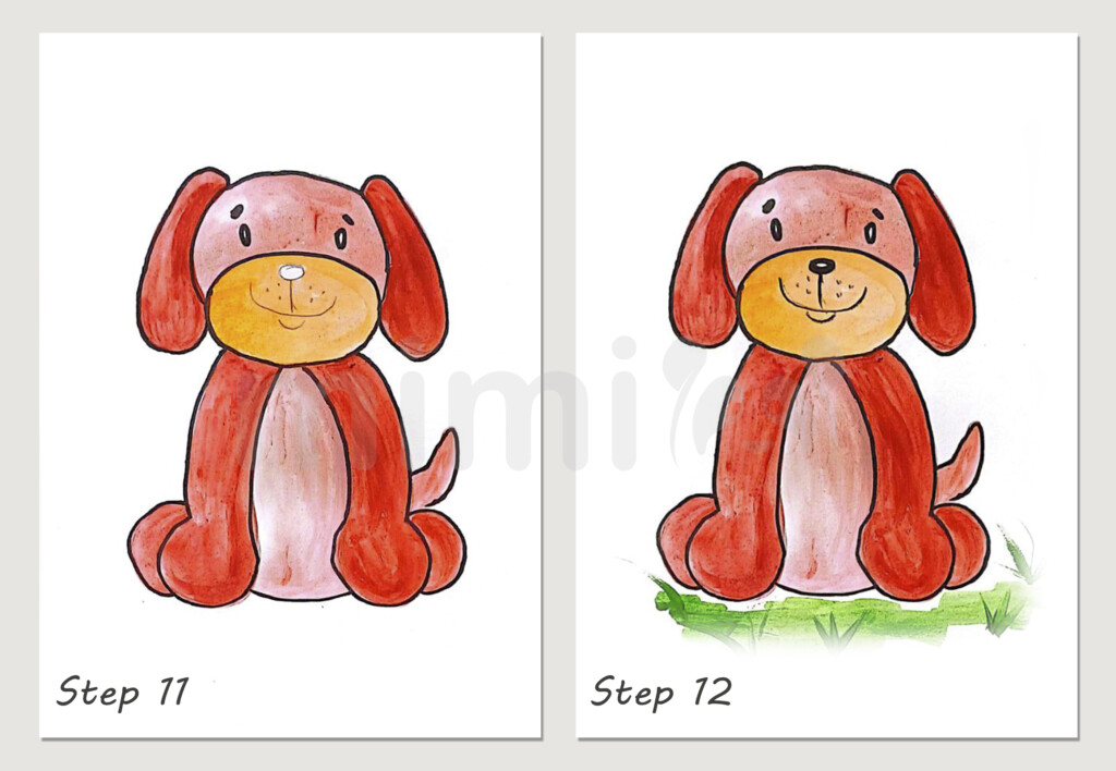 collage simple dog drawing step 11 and 12