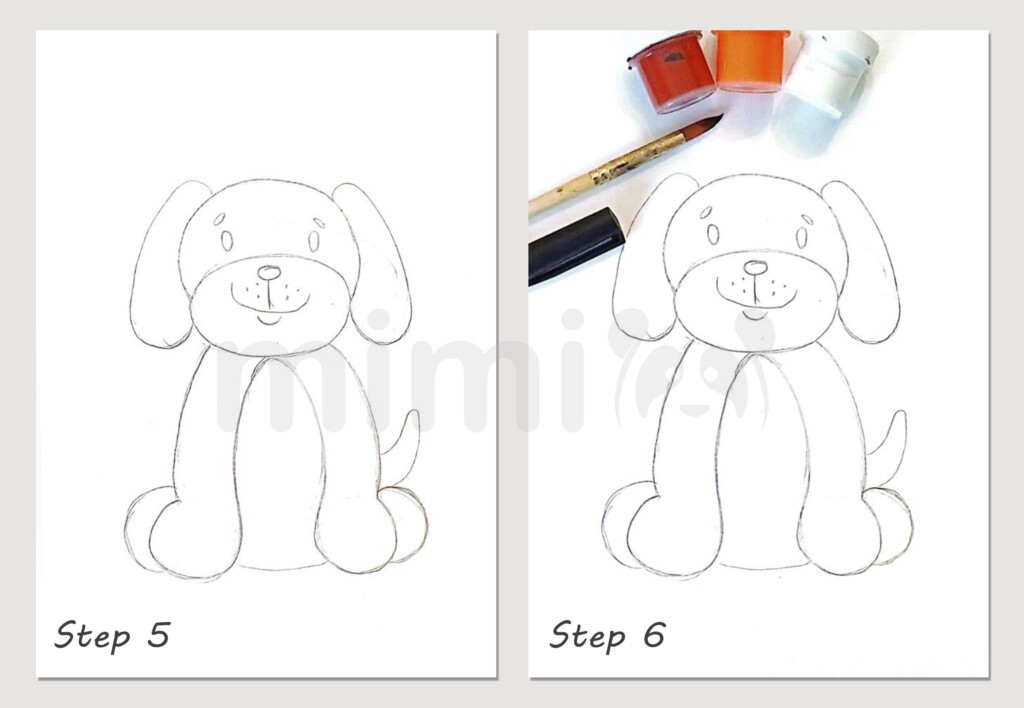 collage simple dog drawing step 5 and 6
