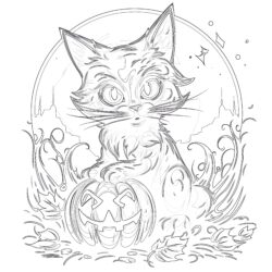 Halloween Cat - Printable Coloring page