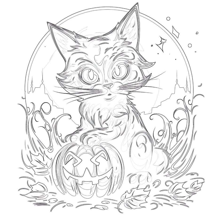 Halloween Cat Coloring Page