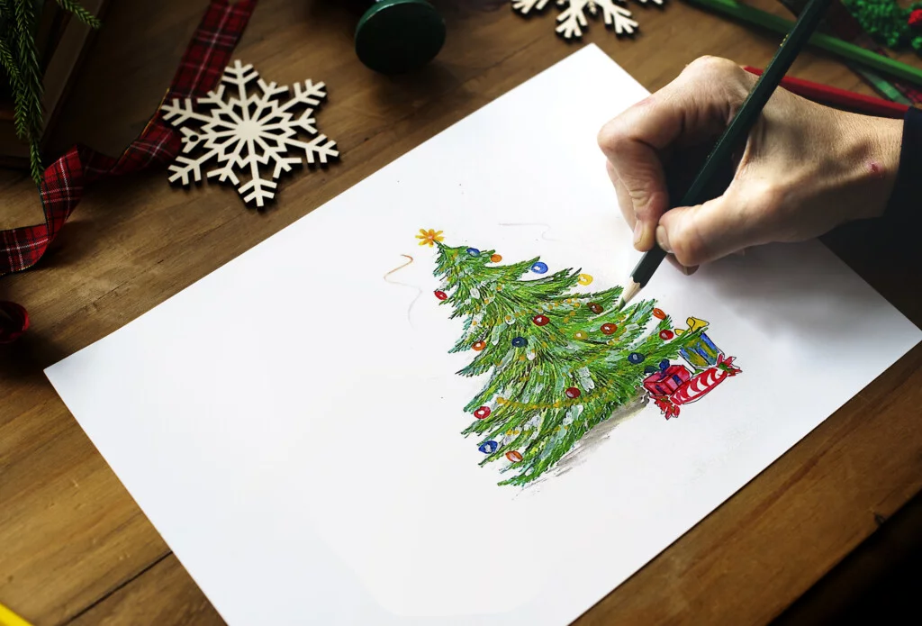 Christmas Scenery Drawing - Step by Step Tutorial