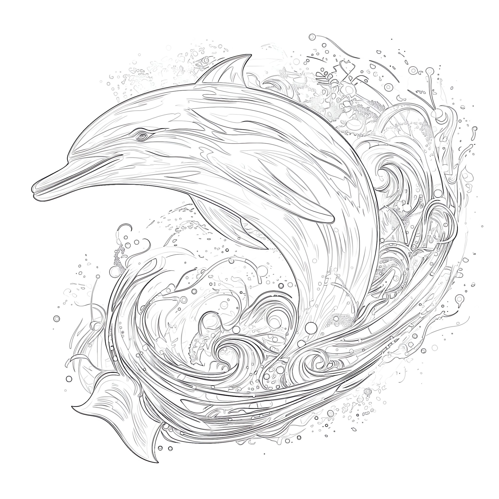 Dolphin Adult Coloring Page | Coloring Pages Mimi Panda