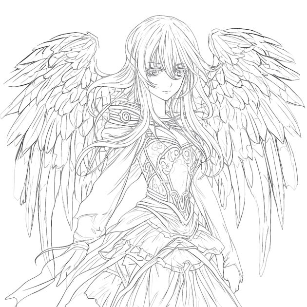 Anime Angel Coloring Page | Coloring Pages Mimi Panda