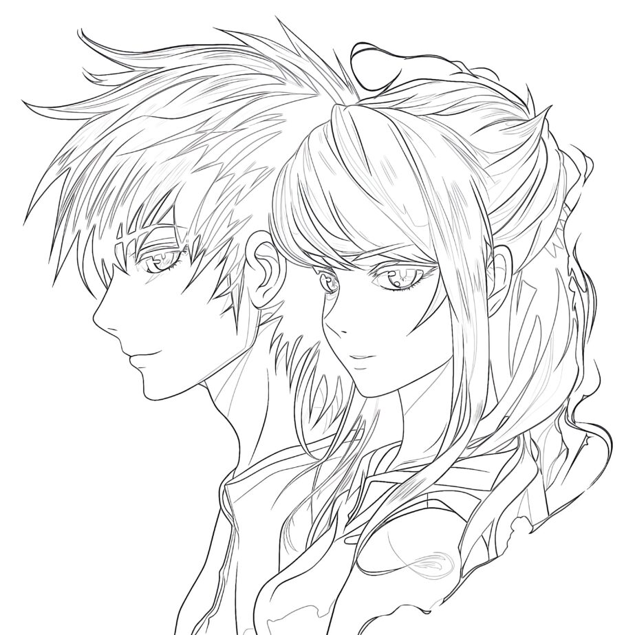 anime couple coloring page