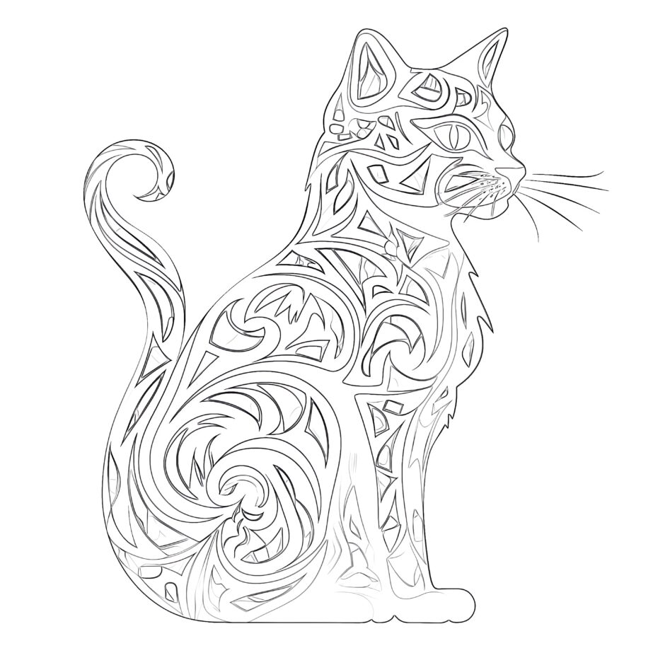 cat adult coloring page