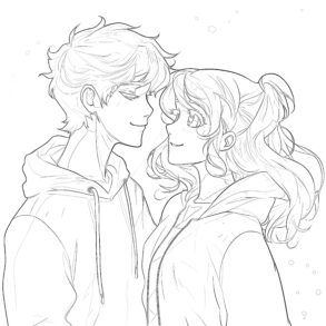 anime couples holding hands coloring pages