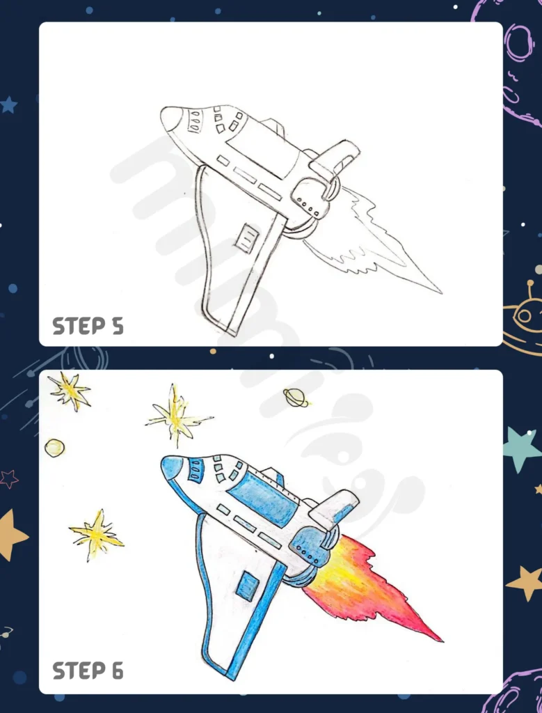 How to Draw a Rocket Ship Step 5 6