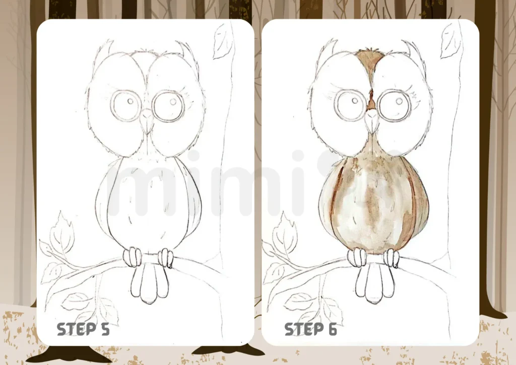 How To Draw an Owl Step 5 6