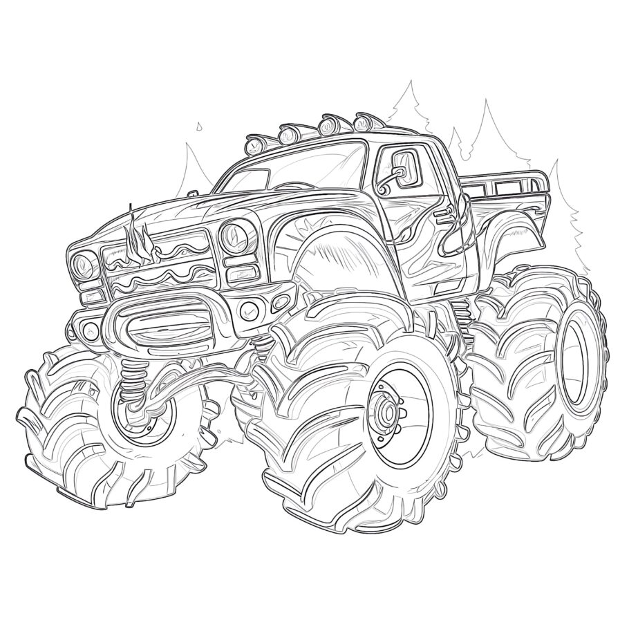 Monster Truck Coloring Page Fire Style