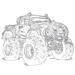 Monster Truck Coloring Page Tiger Style - Printable Coloring page