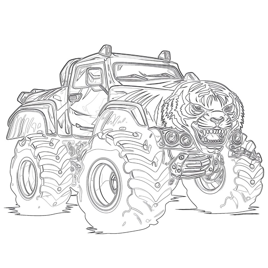 Monster Truck Coloring Page Tiger Style