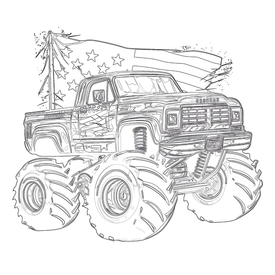 Monster Truck Coloring Page USA Flag