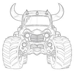 Monster Truck Coloring Page With Bull Horns - Printable Coloring page