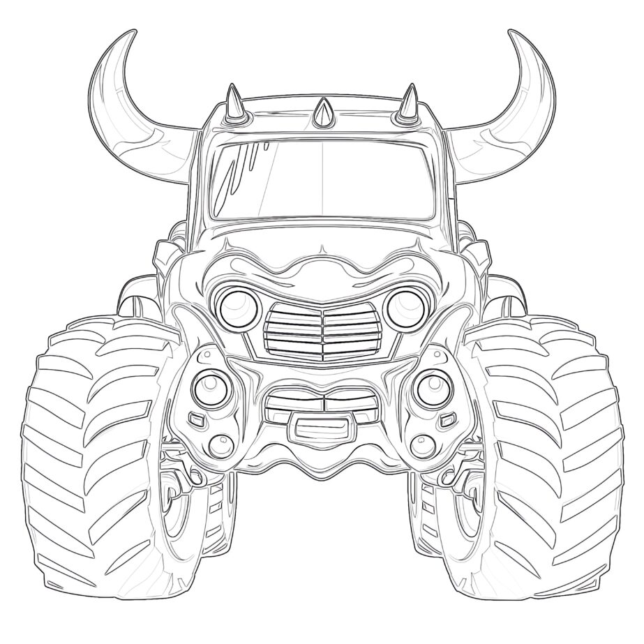 Monster Truck Coloring Page With Bull Horns