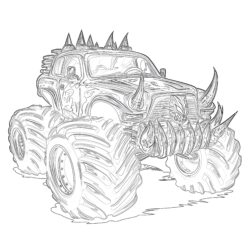 Monster Truck Coloring Page With Fangs - Printable Coloring page