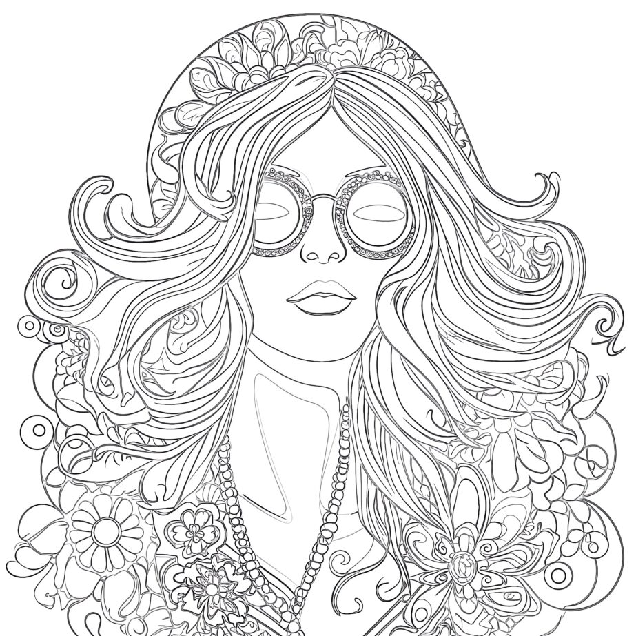 Mujer Hippie Adulta Página Para Colorear