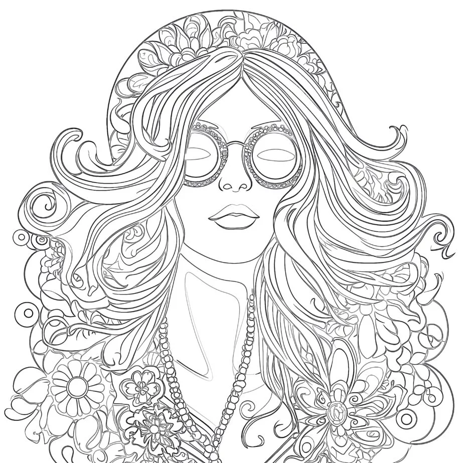 Mujer Hippie Adulta Página Para Colorear