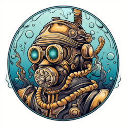 Plongeur Sous-Marin Steampunk Page de Coloriage - Image d'origine