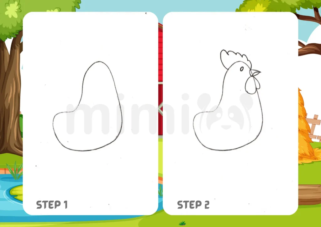 How to Draw a Rooster Step 1 2