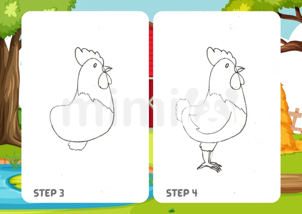 How to Draw a Rooster Step 3 4