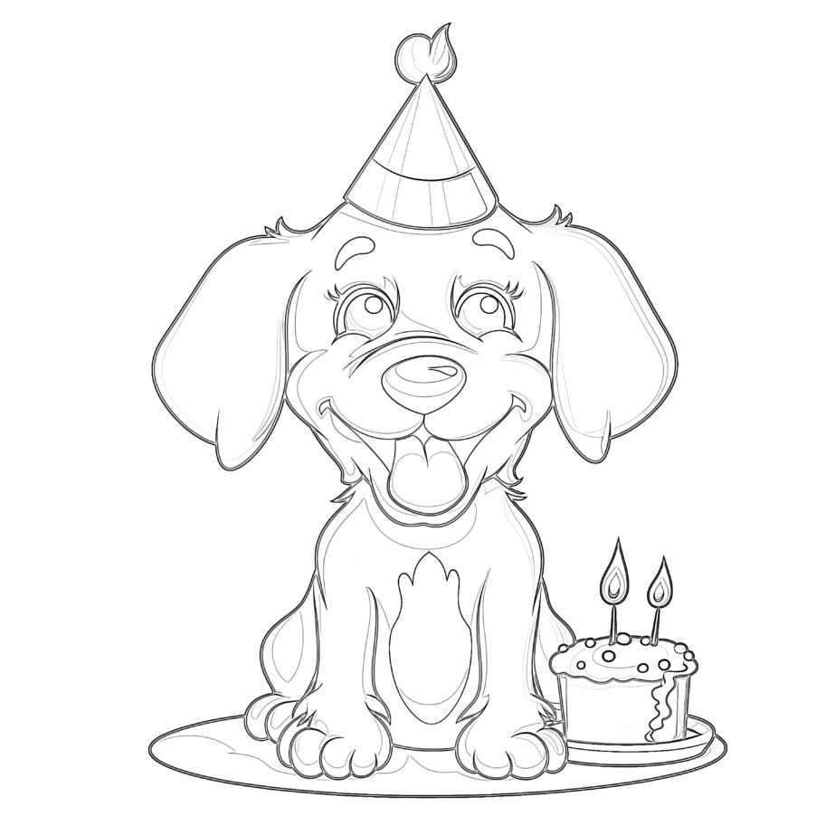 Birthday Dog Coloring Page