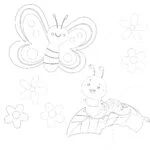 蝶と幼虫の塗り絵ページ