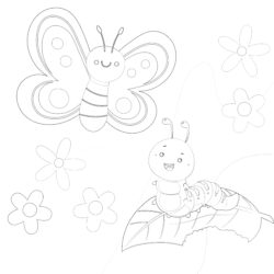 Schmetterling und Raupe Färbung Seiten - Druckbare Ausmalbilder